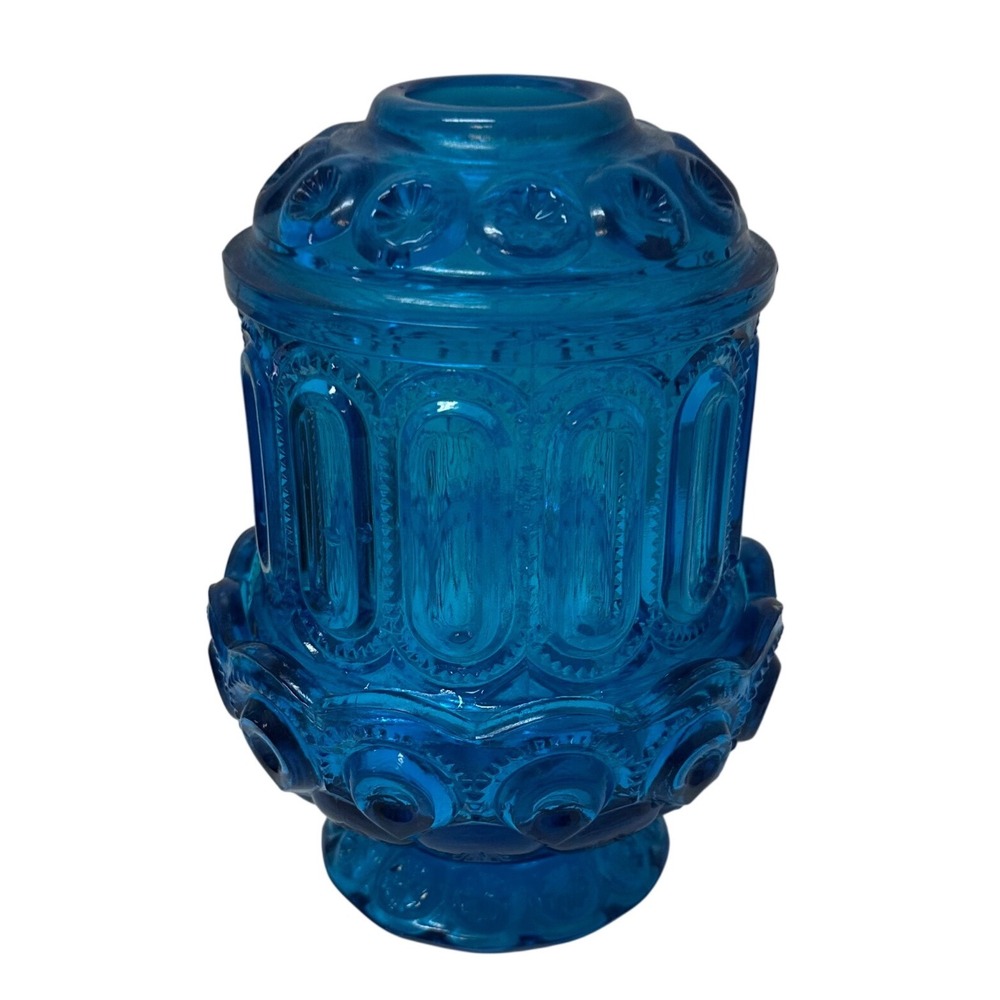 Vintage Blue Moon and Star Glass Fairy Lamp Votive Candle Holder 2 Piece